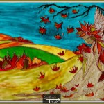 Anioł jesieni v1, szkło malowane, 18x24