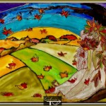 Anioł jesienny, v2, szkło malowane, A4