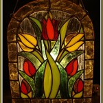 tulipany, witraż 18x23cm